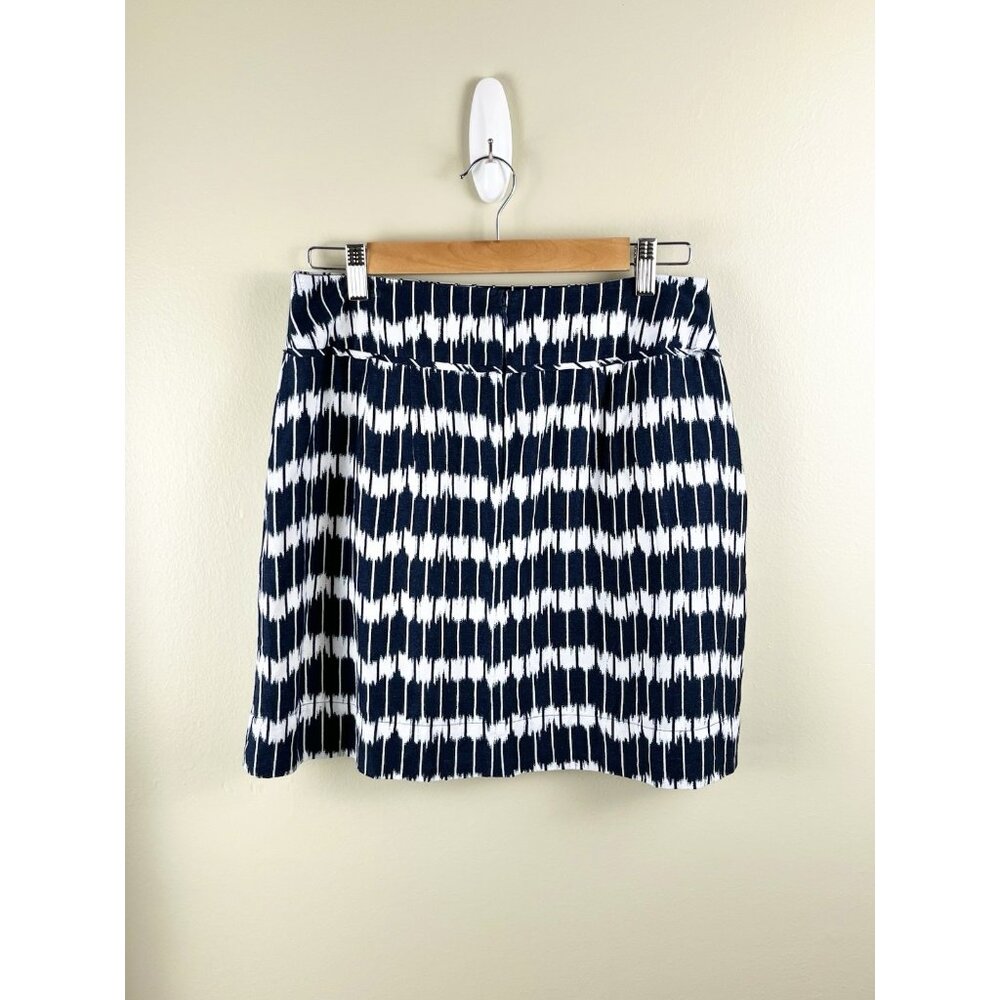 LOFT Blue & White‎ Linen Blend Skirt with Pockets Ikat Print Sz 8P Lined Pockets